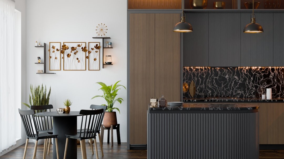 Modern Czech home kitchen interior with wooden cabinets