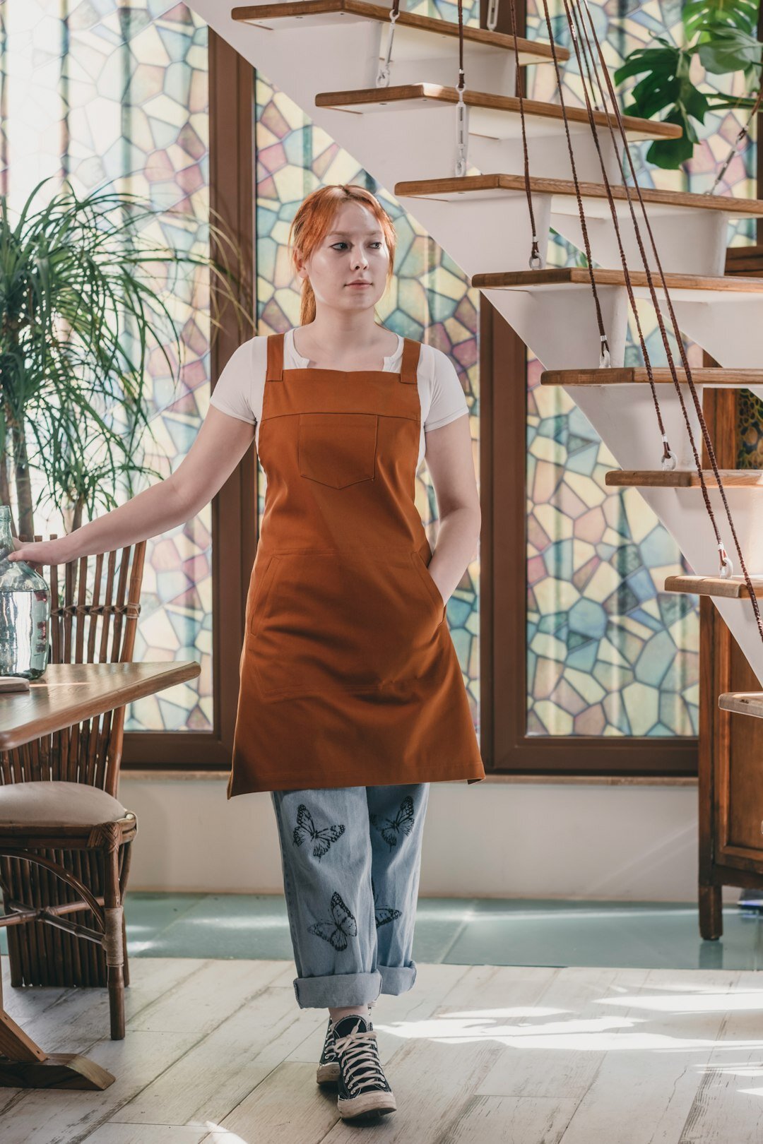 Middle aged Czech woman cooking in a home kitchen